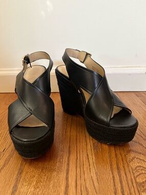 Micheal Kors Black Espadrille Wedge Sandals size 7.5